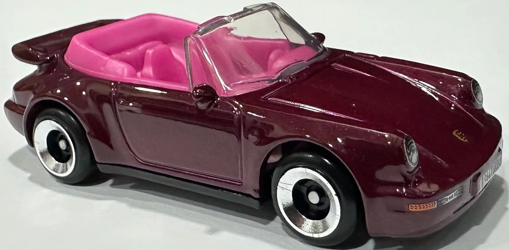 Hot Wheels 2025 - Collector # 239/250 - Then and Now 10/10 - New Models - Porsche 911 Turbo Cabriolet - Dark Red / Amethyst Metallic - Pink Interior - USA Card