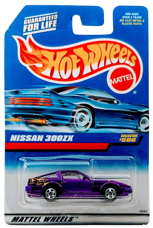 Hot Wheels 1997 - Collector # 506 - Nissan 300ZX - Purple Metalflake - 5 Spokes - Opening Doors - USA '98 Blue Car Card