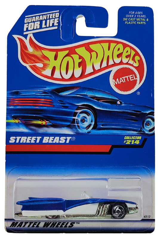 Hot Wheels 1998 - Collector # 214 - Street Beast - Metalflake Blue & White - Sawblade Wheels - USA Blue Car Card