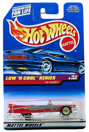 Hot Wheels 1998 - Collector # 699 - Low 'N Cool Series 3/4 - '59 Caddy - Pearl Dark Pink - Gold Lace Wheels - USA Blue Car Card