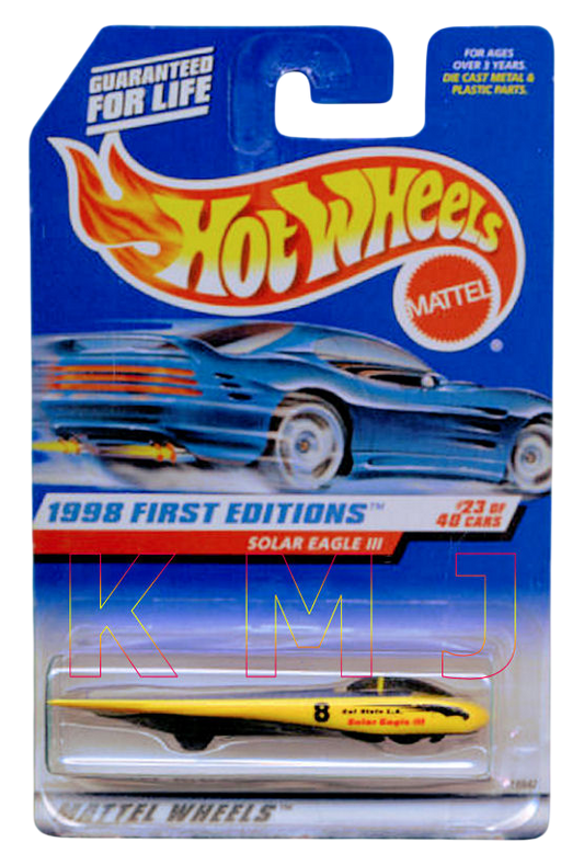 Hot Wheels 1998 - Collector # 650 - First Editions 23/40 - Solar Eagle III - Yellow Body / Blue Tiles - USA Card