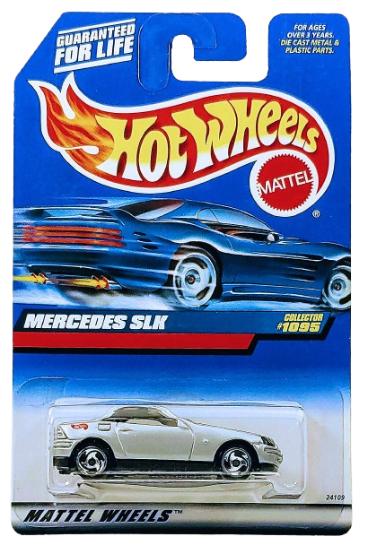Hot Wheels 1999 - Collector # 1095 - Mercedes SLK - Metallic Silver - Sawblades - India - USA Blue Car Card