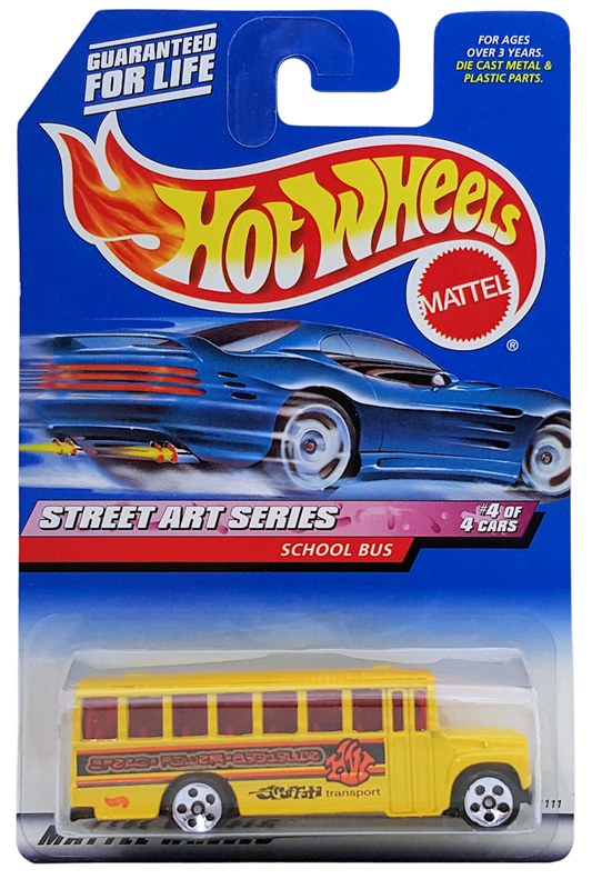 Hot Wheels 1999 - Collector # 952 - Street Art Series 4/4 - School Bus - Yellow - 5 Dots - No Back Door - USA Card