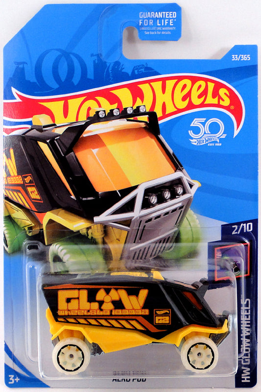 Hot Wheels 2018 - Collector # 033/365 - HW Glow Wheels 2/10 - Aero Pod - Black - USA 50th Card