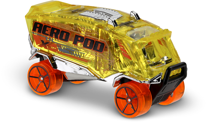 Hot Wheels 2016 - Collector # 019/250 - X-Raycers 9/10 - Aero Pod - Transparent Yellow - USA 'Showdown' Card