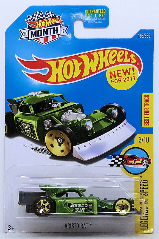 Hot Wheels 2017 - Collector # 133/365 - Legends of Speed 03/10 - New Models - Aristo Rat - Green Metalflake - USA 'Month' Card a Walmart Exclusive