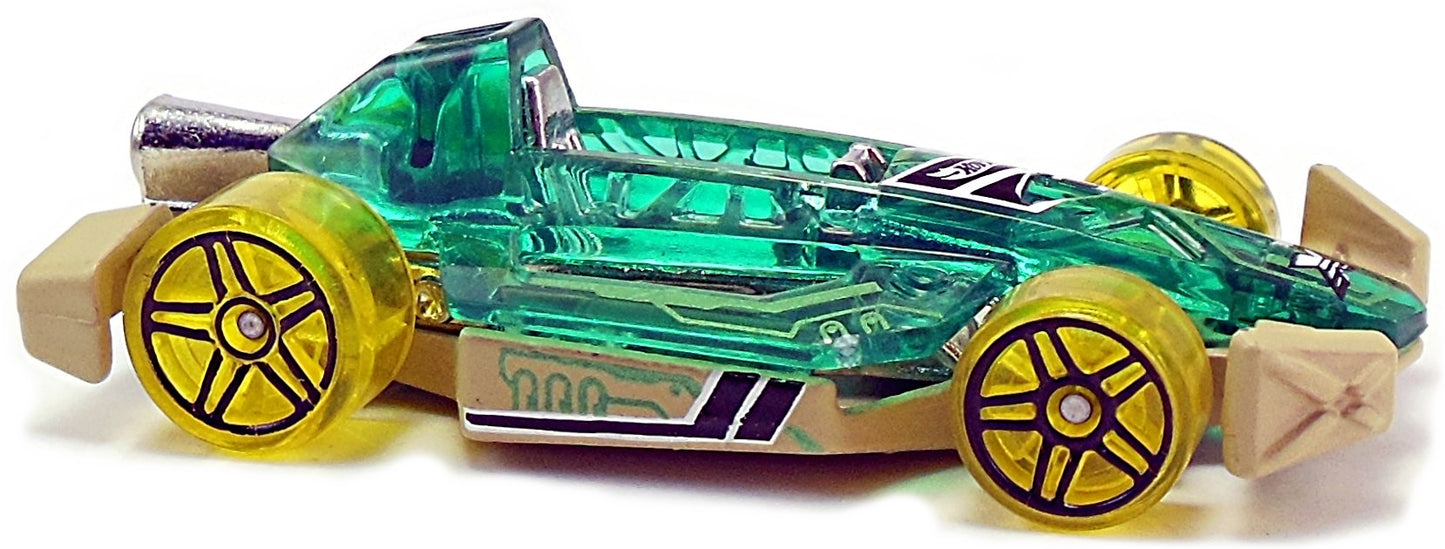 Hot Wheels 2017 - Collector # 342/365 - X-Raycers 8/10 - Arrown Dynamic - Transparent Aqua Body / Tan Metal Base - USA Card