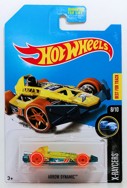 Hot Wheels 2017 - Collector # ---/365 - X-Raycers 8/10 - Treasure Hunts - Arrown Dynamic - Transparent Yellow Body / Teaal Metal Base - USA Card
