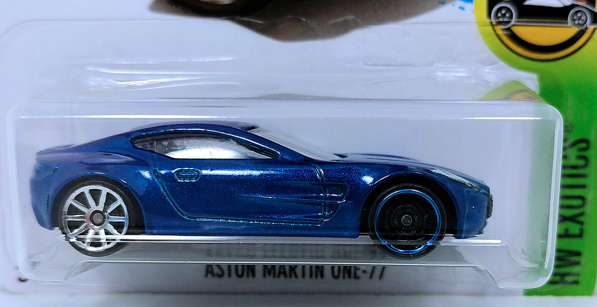 Hot Wheels 2017 - Collector # 287/365 - HW Exotics 7/10 - Aston Martin One-77 - Metalflake Blue - USA Card - ERROR! Wrong Front Wheels