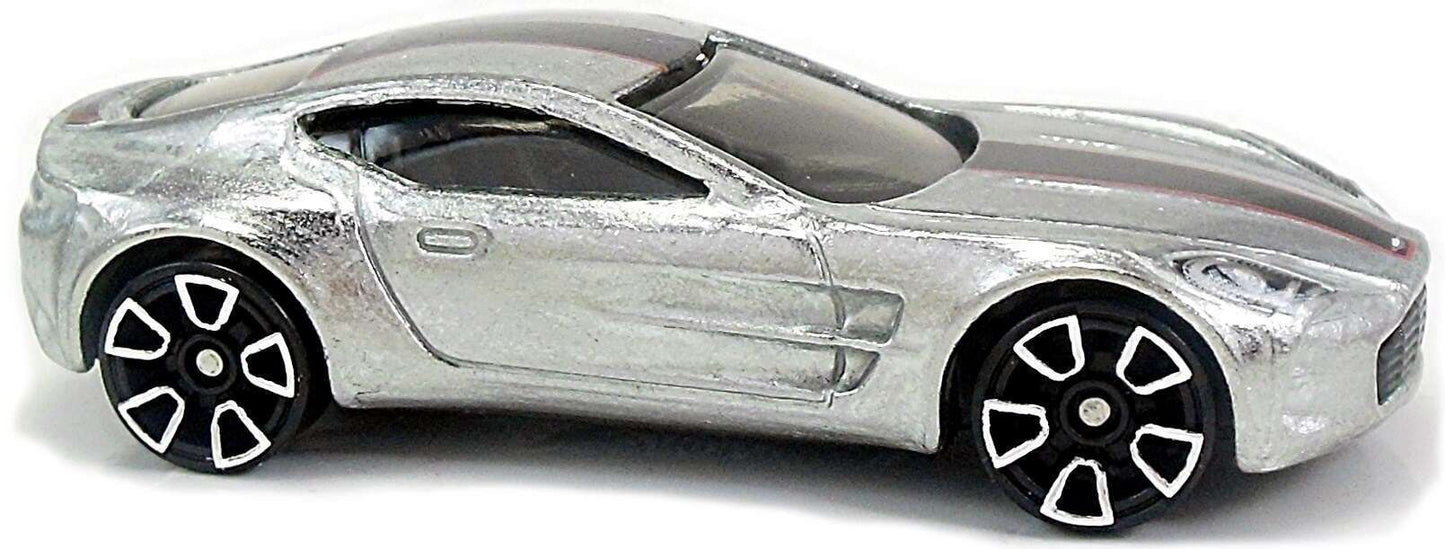 Hot Wheels 2018 - Collector # 117/365 - HW Exotics 05/10 - ZAMAC 009 - Aston Martin One-77 - ZAMAC / Black Stripe - TRAP5 Wheels - Walmart Exclusive USA 50th Card