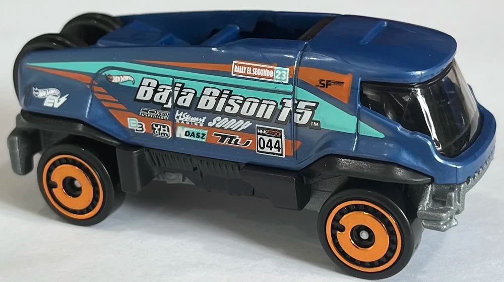 Hot Wheels 2023 - Collector # 143/250 - HW Green Speed - New Models - Baja Bison T5 - Navy Blue - 'Baja Bison T5' on Side w/ Sponsorships - Aerodisc Wheels - USA