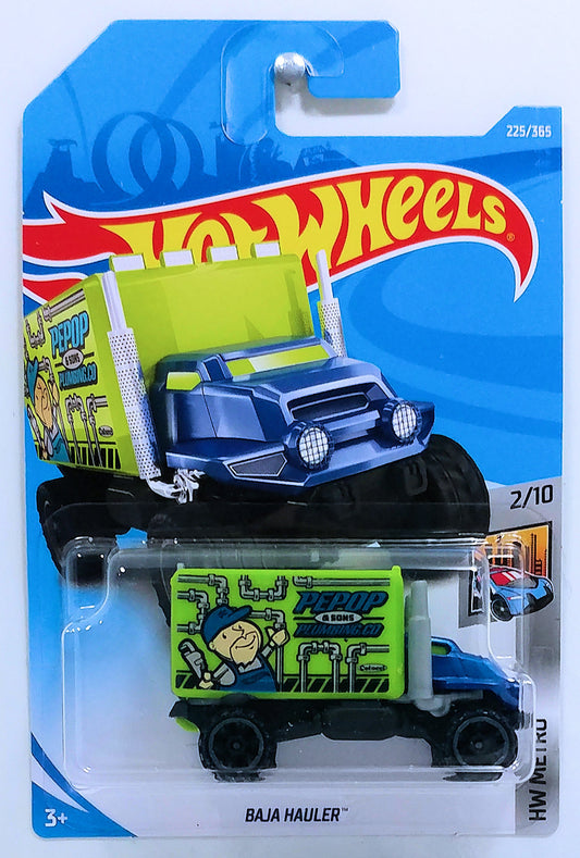 Hot Wheels 2018 - Collector # 225/365 - HW Metro 2/10 - Baja Hauler - Blue Cab / Green Box - International Card