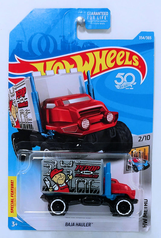 Hot Wheels 2018 - Collector # 354/365 - HW Metro 2/10 - Baja Hauler - Red Cab / Gray Box - USA 50th Card