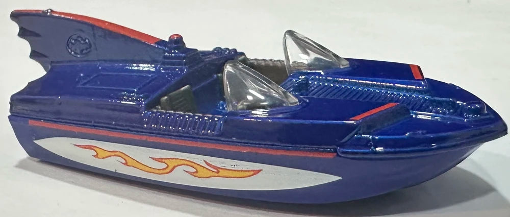 Hot Wheels 2025 - Collector # 232/250 - Batman 5/5 - New Models - 1966 Bat Boat - Blue - 3 Tiny Wheels - USA 'DC - Batman' Card