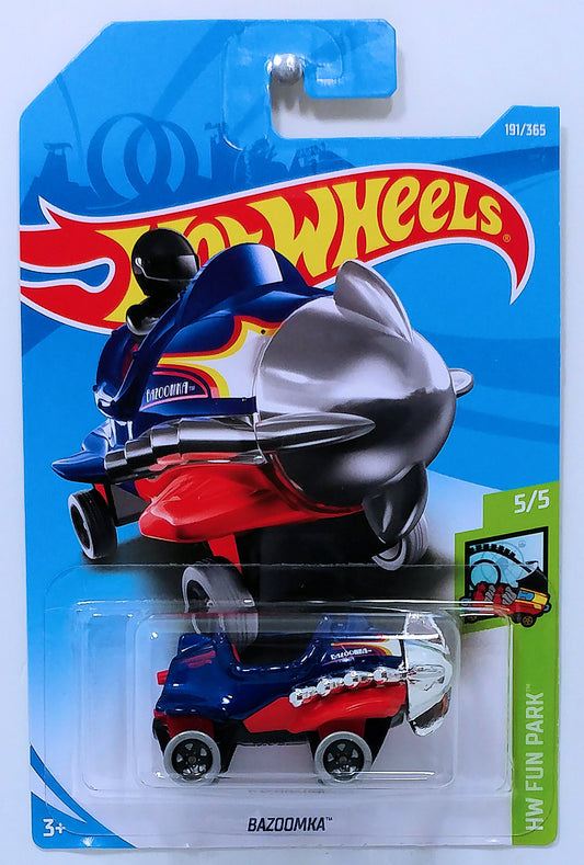 Hot Wheels 2018 - Collector # 191/365 - HW Fun Park 5/5 - New Models - Bazoomka - Metallic Blue - International Card
