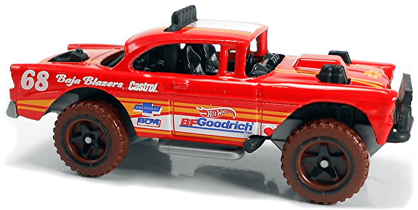 Hot Wheels 2021 - Collector # 130/250 - Baja Blazers 10/10 - Big-Air Bel-Air - Red - Black Baja5 Wheels on Brown Tires - Black Interior - Gray Plastic Base - USA Card
