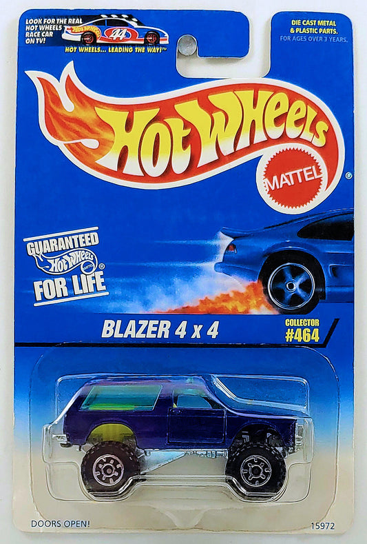 Hot Wheels 1996 - Collector # 464 - Blazer 4X4 - Metallic Dark Blue - Doors Open - USA Blue & White Card