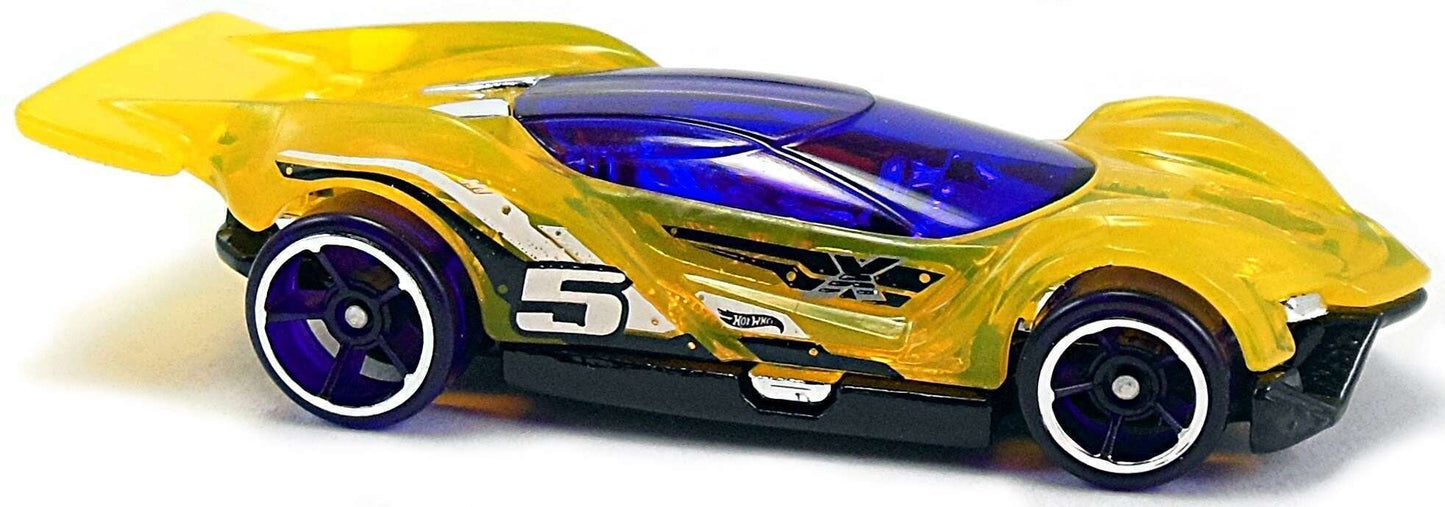 Hot Wheels 2016 - Collector # 020/250 - X-Raycers 10/10 - New Models - Blitzspeeder - Transparent Yellow Body, Purple Windows & Black Base - USA 'Showdown' Card