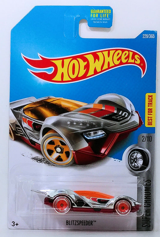 Hot Wheels 2017 - Collector # 229/365 - Super Chromes 2/10 - Blitzspeeder - Chrome Body / Orange Window - USA Card