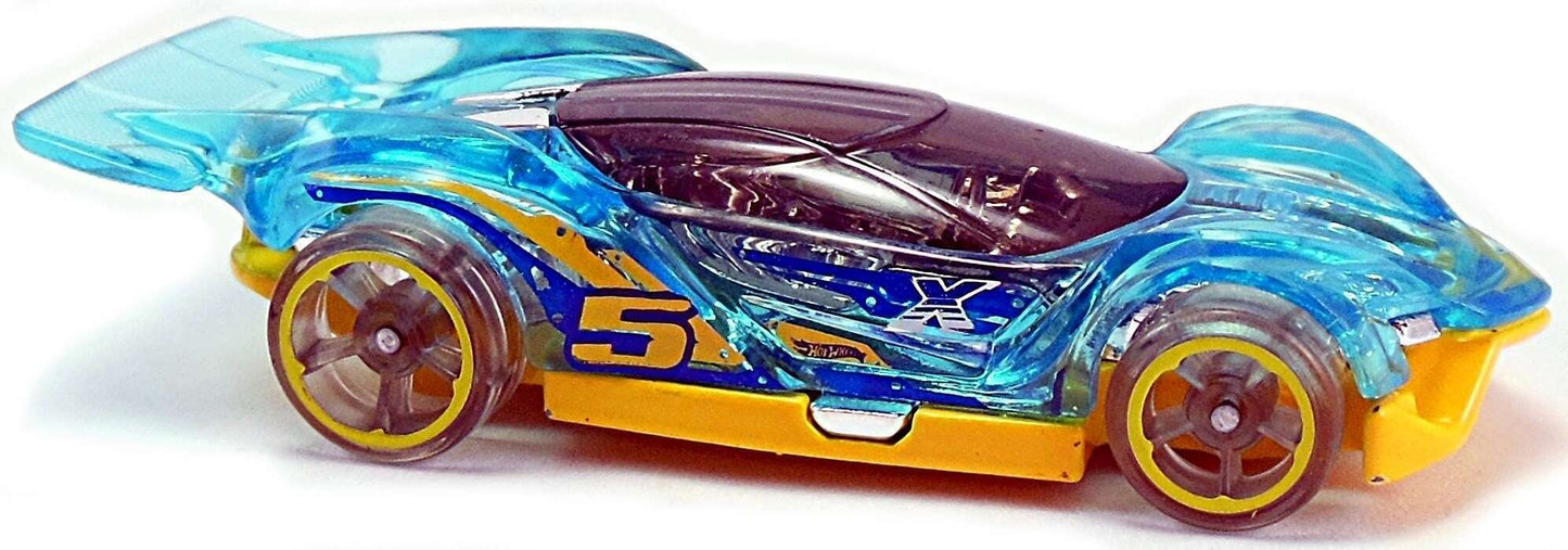 Hot Wheels 2016 - Collector # 020/250 - X-Raycers 10/10 - New Models - Blitzspeeder - Transparent Blue Body & Yellow Base - USA 'Showdown' Card