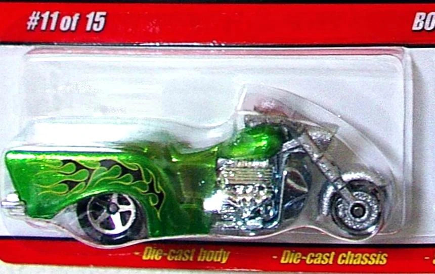 Hot Wheels 2008 - Classics Series 4 # 11/15 - Boss Hoss Motorcycle - Spectraflame Green - 5 Spokes - Metal/Metal - Large Blister Card with Button