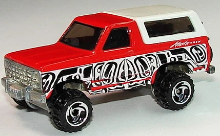 Hot Wheels 1998 - Collector # 859 - Bronco - Red / White Top - Sawblades on Off-Road Tires - USA Blue Car Card