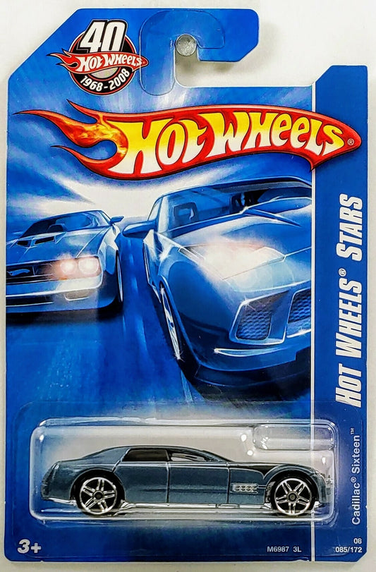 Hot Wheels 2008 - Collector # 085/172 - Hot Wheels Stars - Cadillac Sixteen - Metallic Steel Blue - PR5 Wheels - International 40th Card