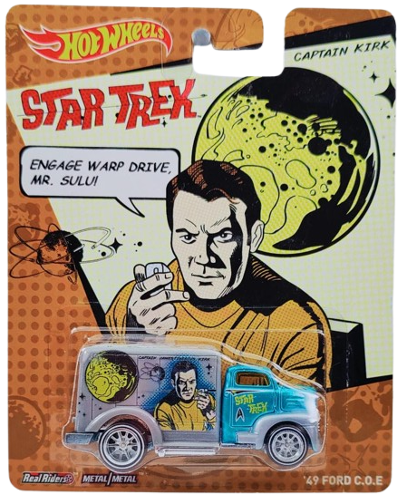 Hot Wheels 2014 - Premium / Pop Culture / Star Trek - '49 Ford C.O.E. - Metalflake Aqua Cab / Gray Box / Captain Kirk - Metal/Metal & Real Riders