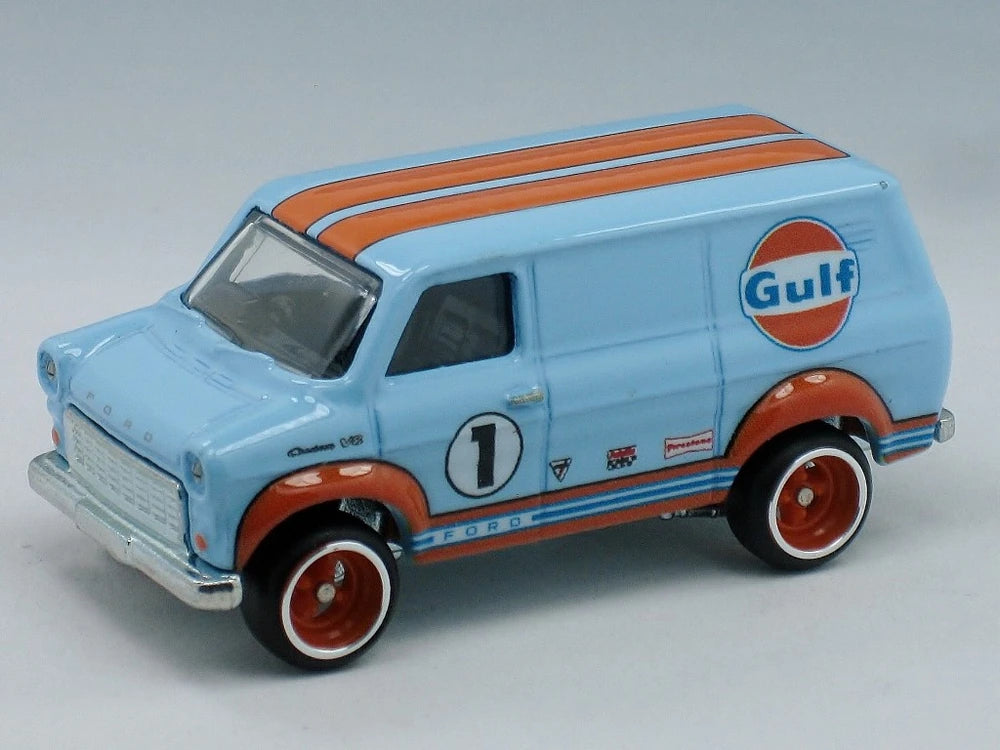 Hot Wheels 2018 - Premium / Car Culture / Cargo Carriers 2/5 - Ford Transit Super Van - Light Blue / Gulf - Metal/Metal & Real Riders