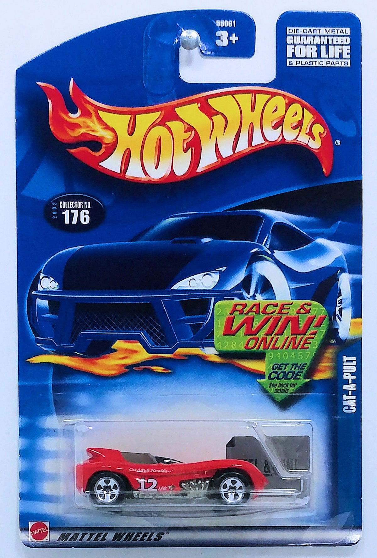 Hot Wheels 2002 Collector 176/240 Cat-A-Pult Red #12 USA 'Race Win' Card