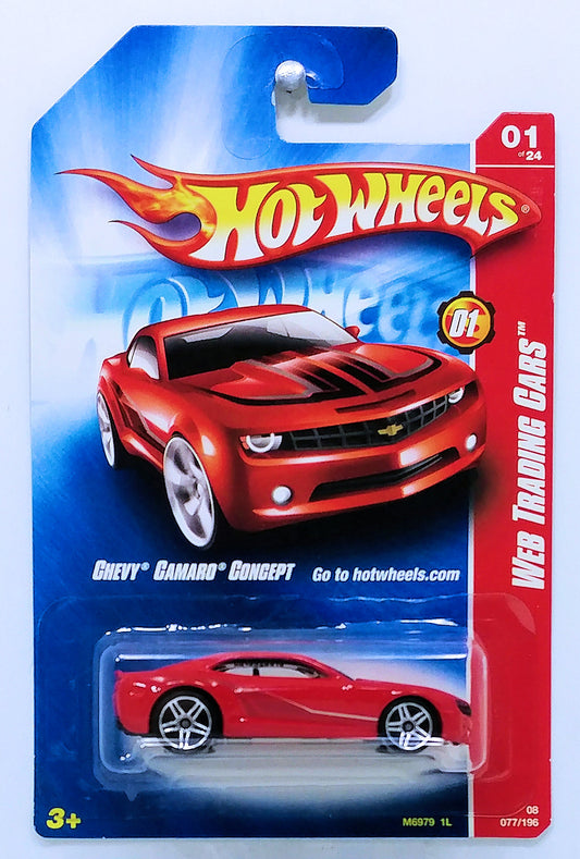 Hot Wheels 2008 - Collector # 077/196 - Web Trading Cars 01/24 - Chevy Camaro Concept - Red - PR5 Wheels - USA Card