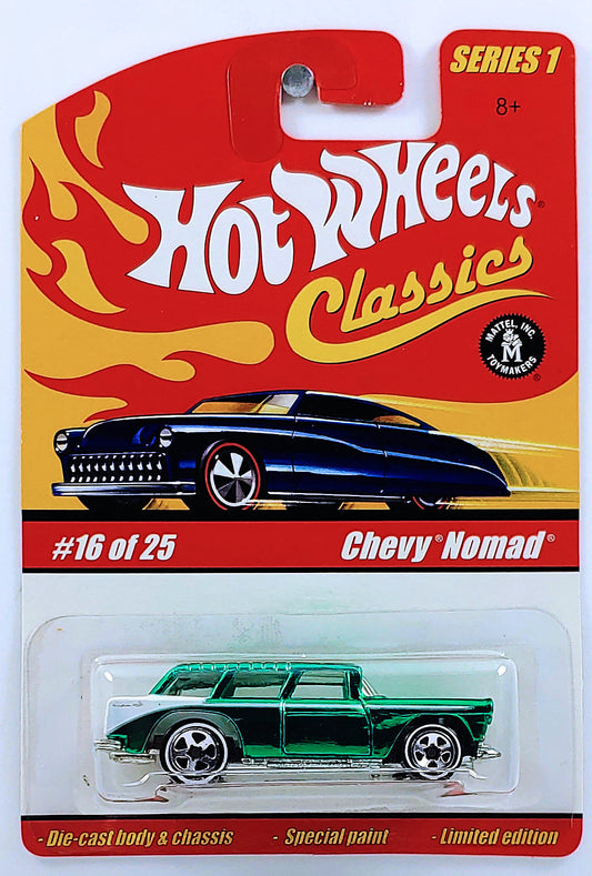 Hot Wheels 2005 - Classics Series 1 # 16/25 - Chevy Nomad - Spectraflame Green - White Interior - 5 Spokes with White Walls - Metal/Metal