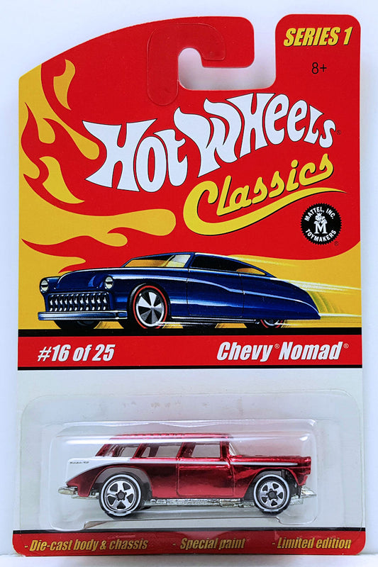 Hot Wheels 2005 - Classics Series 1 # 16/25 - Chevy Nomad - Spectraflame Red - White Interior - 5 Spokes with White Walls - Metal/Metal