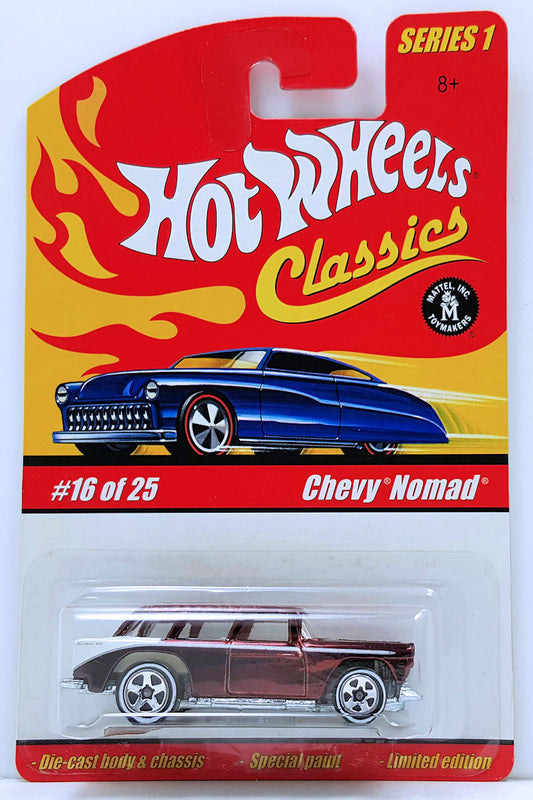 Hot Wheels 2005 - Classics Series 1 # 16/25 - Chevy Nomad - Spectraflame Brown - White Interior - 5 Spokes with White Walls - Metal/Metal