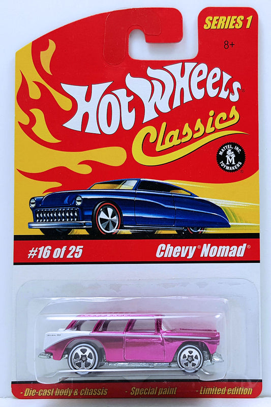 Hot Wheels 2005 - Classics Series 1 # 16/25 - Chevy Nomad - Spectraflame Pink - White Interior - 5 Spokes with White Walls - Metal/Metal