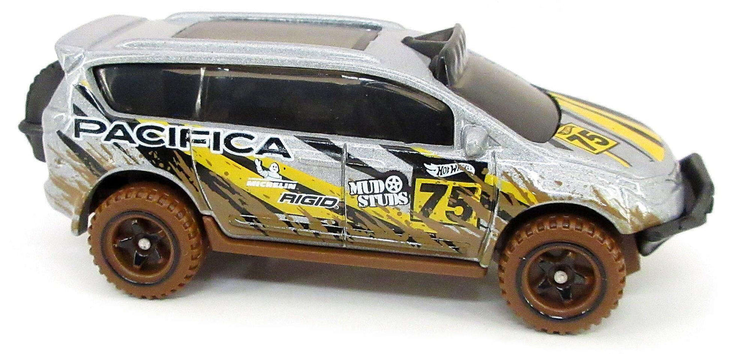 Hot Wheels 2023 - Collector # 088/250 - Mud Studs 01/05 - Chrysler Pacifica - Sliver - #75 / Mud Splatter / Black & Yellow Stripes - USA