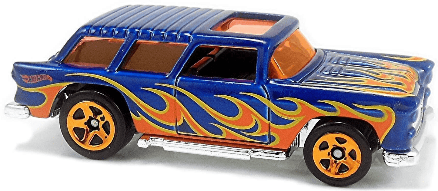 Hot Wheels 2018 - Collector # 146/365 - HW Flames 6/10 - Classic '55 Nomad - Blue - USA 50th Card with Factory Set Sticker