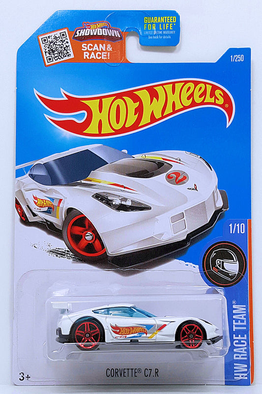 Hot Wheels 2016 - Collector # 001/250 - HW Race Team 1/10 - Corvette C7.R - White - USA 'Showdown' Card