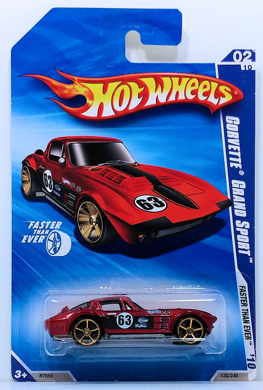 Hot Wheels 2010 - Collector # 130/240 - Faster Than Ever 2/10 - Corvette Grand Sport - Red / #63 with various Racing Decals - FTE Wheels - USA Card