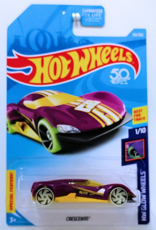 Hot Wheels 2018 - Collector # 133/365 - HW Glow Wheels 1/10 - Crescendo - Purple - USA 50th Card