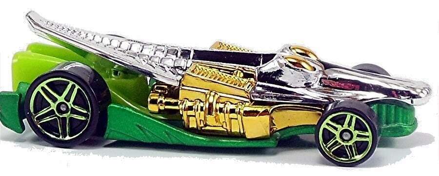 Hot Wheels 2013 - Collector # 142/250 - HW Racing / Super Chromes - Croc Rod - Chrome Body / Gold Chrome Engine / Green Base - Green PR5 Wheels - USA Card