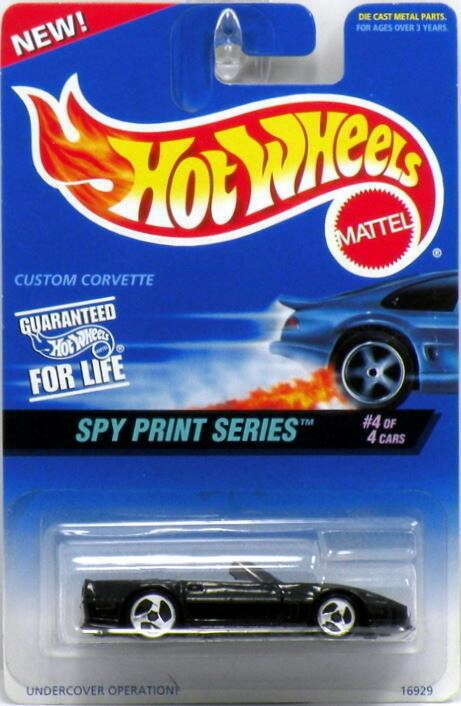 Hot Wheels 1997 - Collector # 556 - Spy Print Series 4/4 - Custom Corvette - Black - 3 Spokes - USA