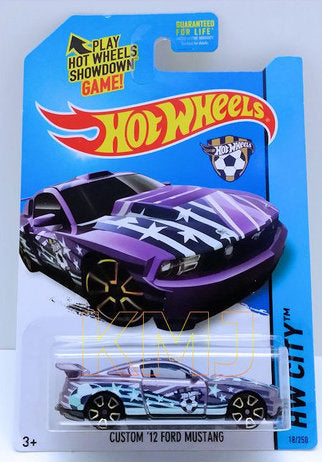 Hot Wheels 2014 - Collector # 018/250 - HW City / HW Goal - Custom '12 Ford Mustang - Metalflake Purple - USA 'Showdown' Card