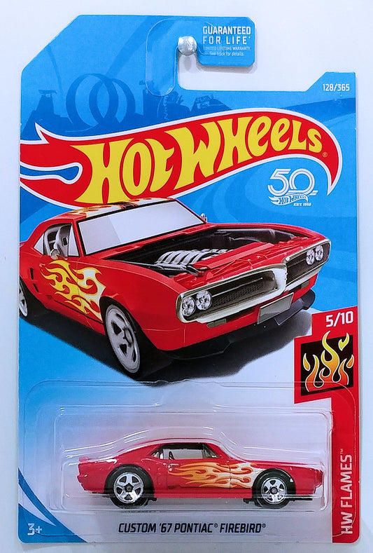 Hot Wheels 2018 - Collector # 128/365 - HW Flames 5/10 - Custom '67 Pontiac Firebird - Red - USA 50th Card