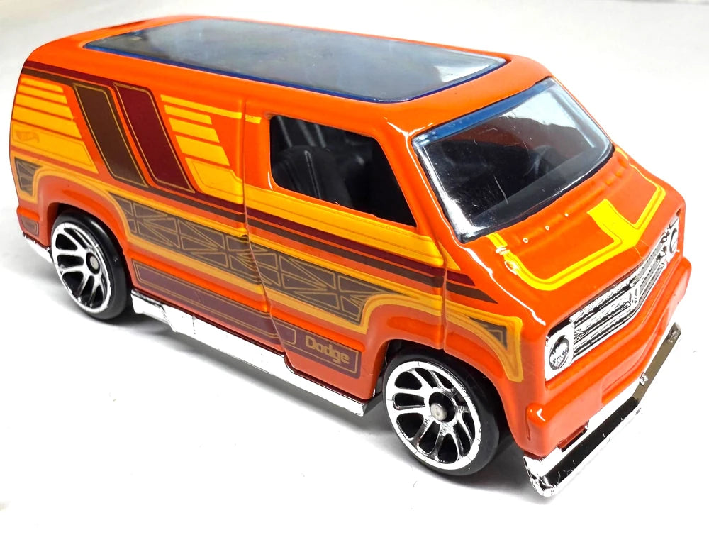 Hot Wheels 2025 - Silver Series / Theme Series / Surf's Up Series 2/5 - Custom '77 Dodge Van - Orange / Stripe Graphics - MM5 Wheels - Walmart Exclusive