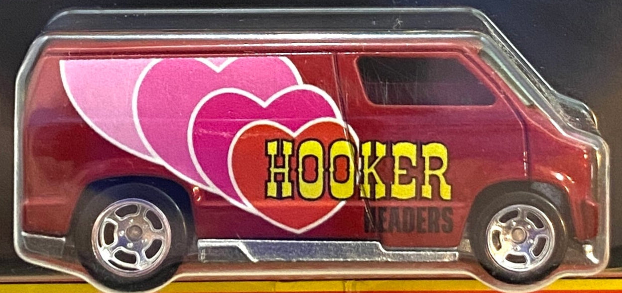 Hot Wheels 2021 - Pop Culture / Speed Shop Garage 3/5 - Custom '77 Dodge Van - Red / Hooker Headers - Metal/Metal & Real Riders