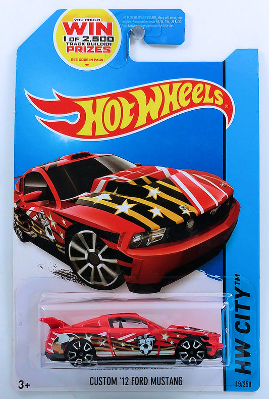 Hot Wheels 2014 - Collector # 018/250 - HW City / HW Goal - Custom '12 Ford Mustang - Red - USA 'WIN' Card