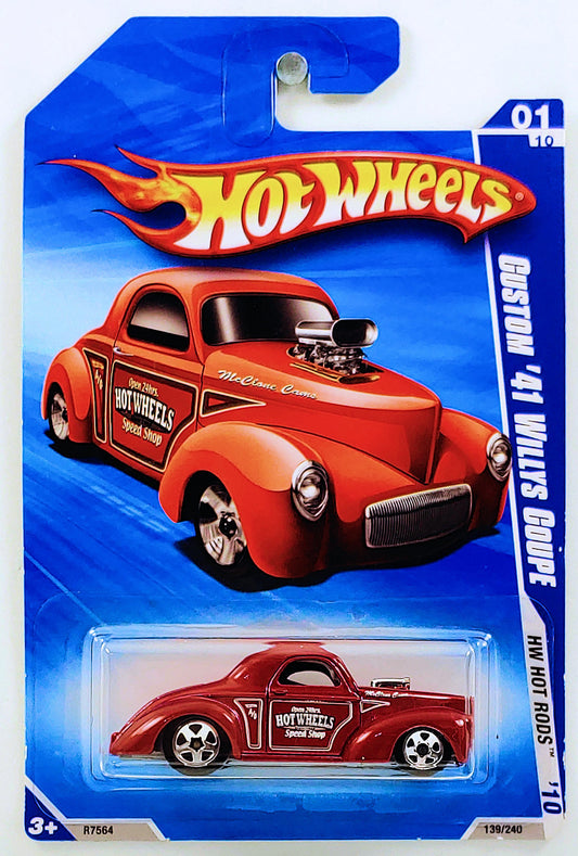 Hot Wheels 2010 - Collector # 139/240 - HW Hot Rods 1/10 - Custom '41 Willys Coupe - Red Metallic - USA Card