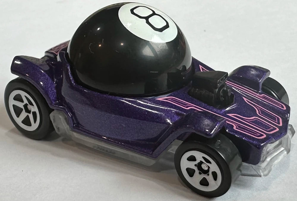 Hot Wheels 2025 - Collector # 188/250 - Experimotors 7/10 - New Models - Decidedly Go - Purple Metalflake & Black / #8 - White 5 Spoke Wheels - International 'Magic Ball' Card