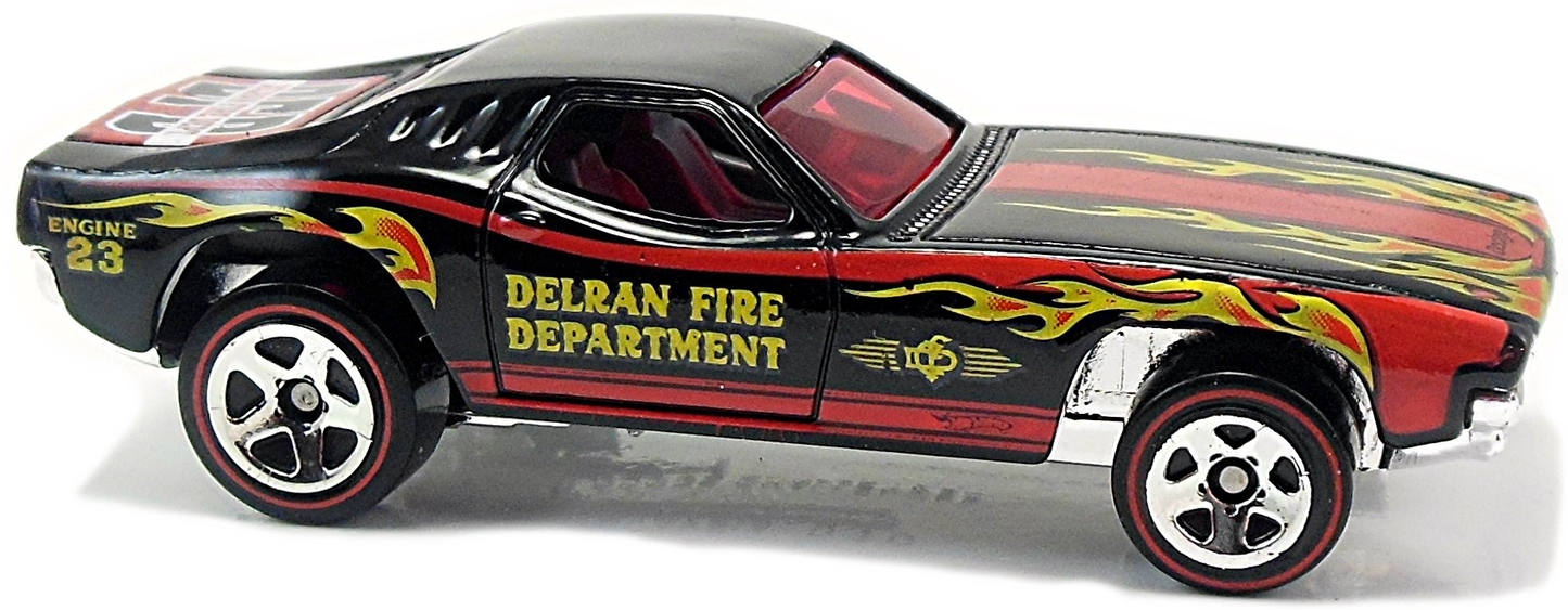 Hot Wheels 2011 - Collector # 165/244 - HW Main Street 5/10 - Dixie Challenger - Black / Delran Fire Department - Redlines / Walmart Exclusive - USA Card